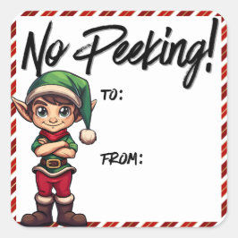 Kein Peeking Elf Weihnachtslabel Rot Quadratischer Aufkleber