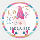 Kein Peeking Helle Glitzer Stripe Gnome Santa Clau Runder Aufkleber (Vorderseite)