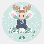 Kein Peeking Niedlicher Elchsengel Runder Aufkleber (Vorderseite)