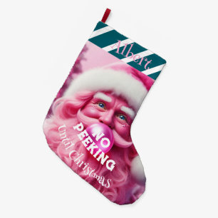 Kein Peeking Pink Blase Gum Santa   Individuelle N Großer Weihnachtsstrumpf