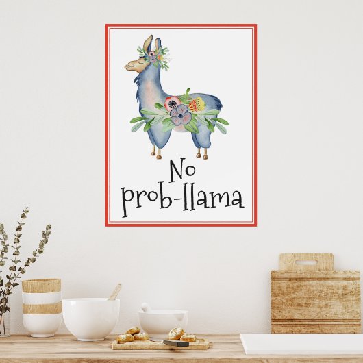Kein Prob-Lama Funny Floral Llama Kids Room Poster (Küche)