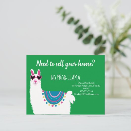 kein prob-llama Anwesen Marketing verkaufen Lama Postkarte (Stehend Vorderseite)