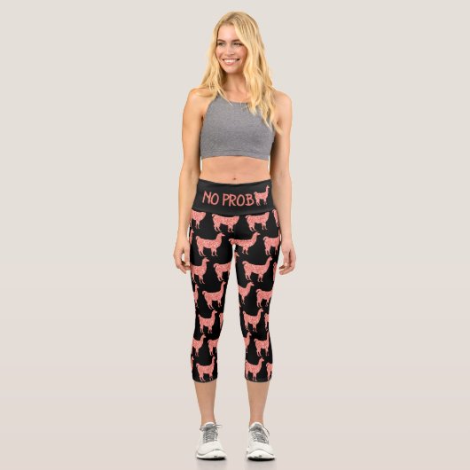Kein Prob Llama Rosa Korallen Glitzer Glitzern Mus Capri Leggings (Vorderseite)