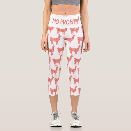 Kein Prob Llama Rosa Korallen Glitzer Glitzern Mus Capri Leggings (Vorderseite)