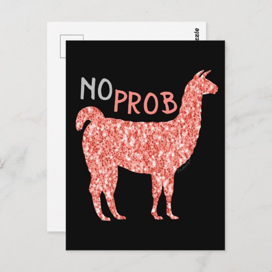 Kein Prob Llama Rosa Korallen Glitzer Glitzern Postkarte (Vorne/Hinten)