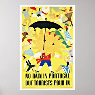 Kein Regen in Portugal Vintage Travel Poster