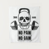 Kein Schmerz kein Schmerz Barbell und Schädel Wandteppich (Vorderseite)