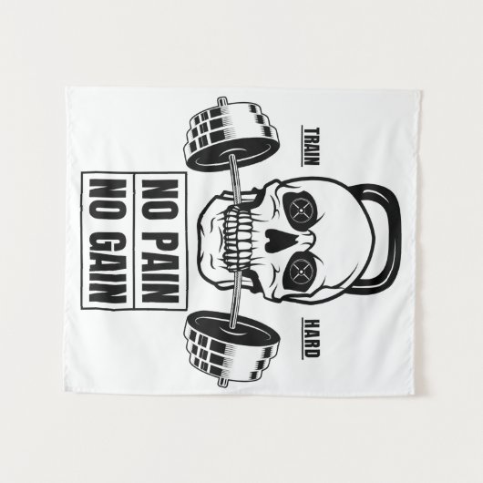 Kein Schmerz kein Schmerz Barbell und Schädel Wandteppich (Vorderseite (Horizontal))