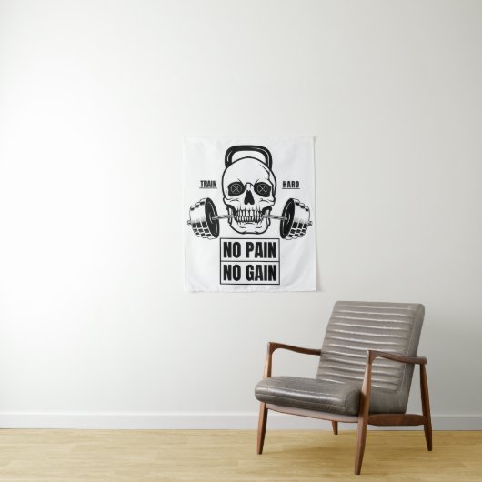 Kein Schmerz kein Schmerz Barbell und Schädel Wandteppich (Beispiel)