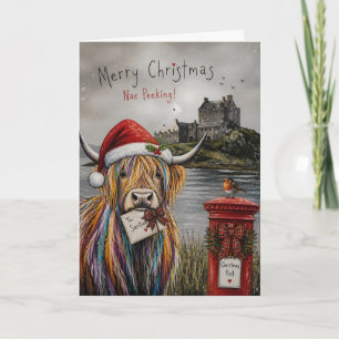 Kein Spionieren Hochlandkuh Weihnachtskarte Karte
