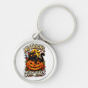 Kein Trick Nur Vibes Halloween Schwarze Katze Schl Schlüsselanhänger