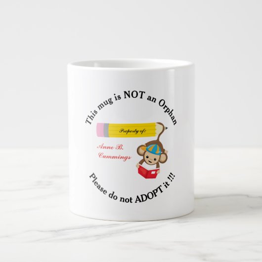 Kein Waisenkind Bitte Adoptier keinen Affenleser Jumbo-Tasse (Vorderseite)