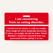 Kein wiegen Sie - Erholungs-Abzeichen Ausweis (Rückseite)