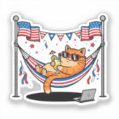 Keine Arbeit, alle Purr - Lazy Patriotic Cat Aufkleber (Vorderseite)
