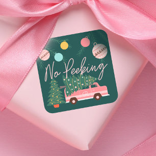 Keine Blicke Vintage Rosa Weihnachts Van Grüne Qua Quadratischer Aufkleber