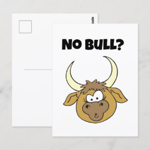 Keine Bull Funny Brown Cartoon Cow Head Art Postkarte