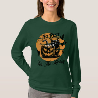 Keine Erholung für den geknackten Halloween-Katzen T-Shirt