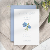 Keine Foto Blue Script Hydrangea Save the Date Kar