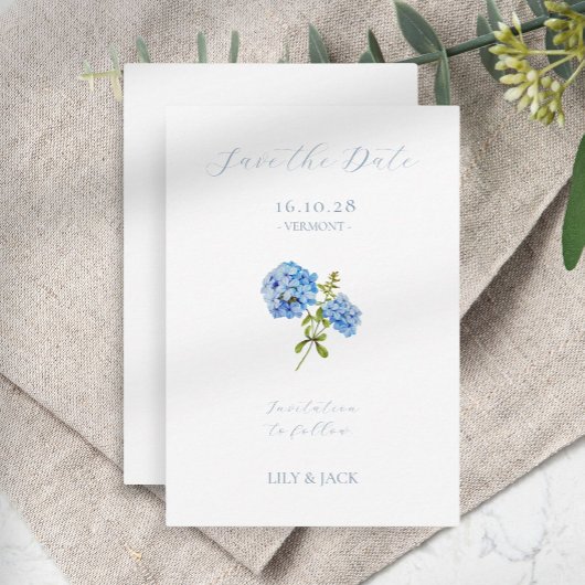 Keine Foto Blue Script Hydrangea Save the Date Kar