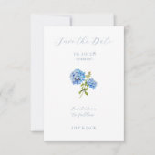 Keine Foto Blue Script Hydrangea Save the Date Kar (Vorderseite)