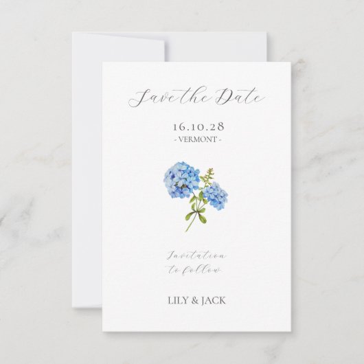 Keine Foto Grau Script Hydrangea Save the Date Kar (Vorderseite)