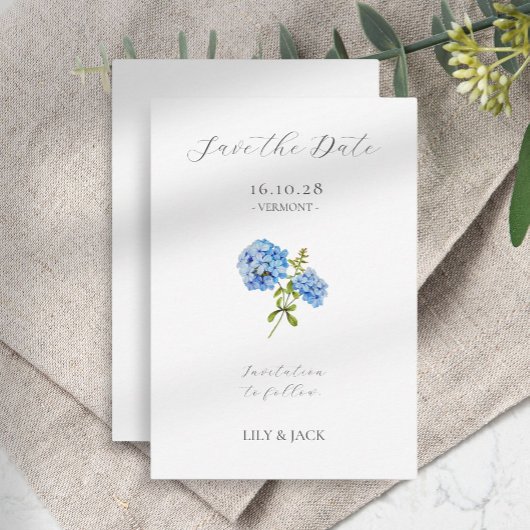 Keine Foto Grau Script Hydrangea Save the Date Kar