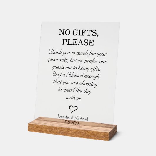 keine Geschenke bitte, Hochzeit minimale Skript ei Acrylschild (Winkel)