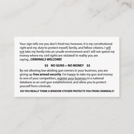 Keine Gewehre Karte erlaubt (Rückseite)