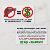 "Keine Gewehre kein Geld-" Missouri Visitenkarte (Vorne/Hinten)