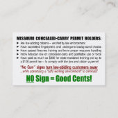 "Keine Gewehre kein Geld-" Missouri Visitenkarte (Rückseite)