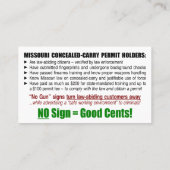 "Keine Gewehre kein Geld-" Missouri Visitenkarte (Rückseite)