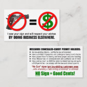 "Keine Gewehre kein Geld-" Missouri Visitenkarte (Vorne/Hinten)