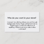 Keine Gewehre kein Geld! Visitenkarte (Rückseite)