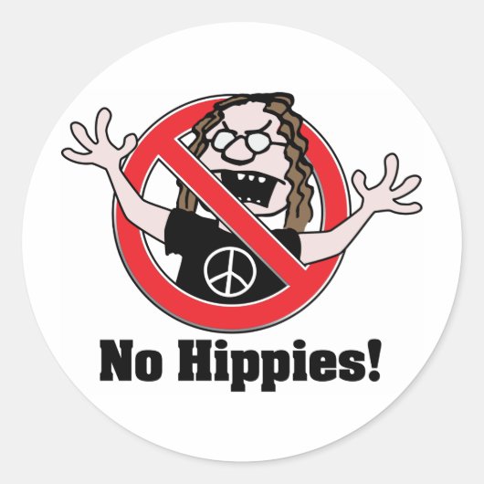 Keine Hippies! Runder Aufkleber (Vorderseite)