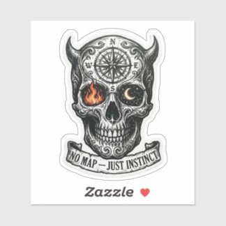 Keine Karte Nur Instinkt Gehörnter Totenkopf Kompa Aufkleber