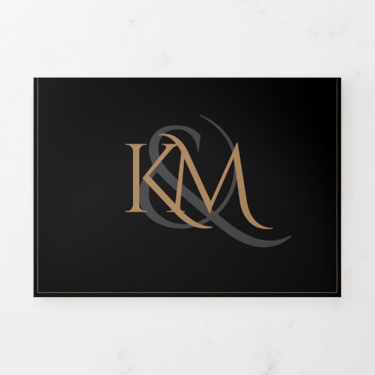 KEINE MAHLZEITEN Black Gold Monogram All in one We Dreifach Gefaltete Einladung (Cover)