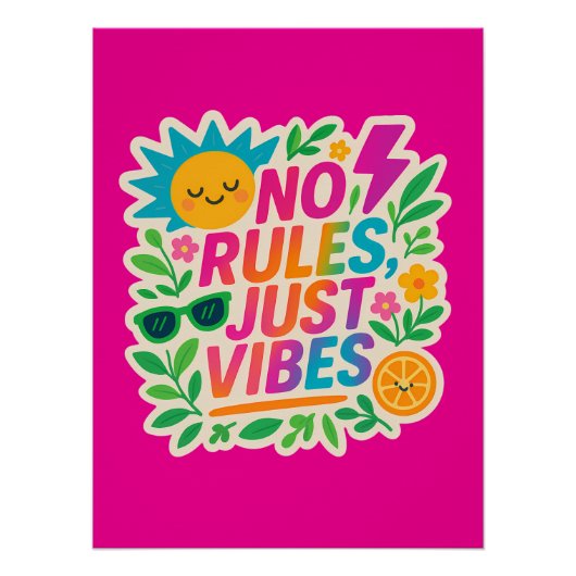 Keine Regeln nur für Vibes - Neon Gradient Kawaii- Poster (Vorderseite)