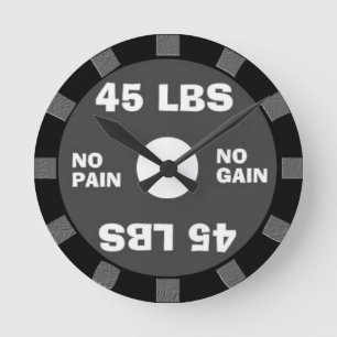 Keine Schmerz keine Gewinnweightlifting-Wanduhr Runde Wanduhr