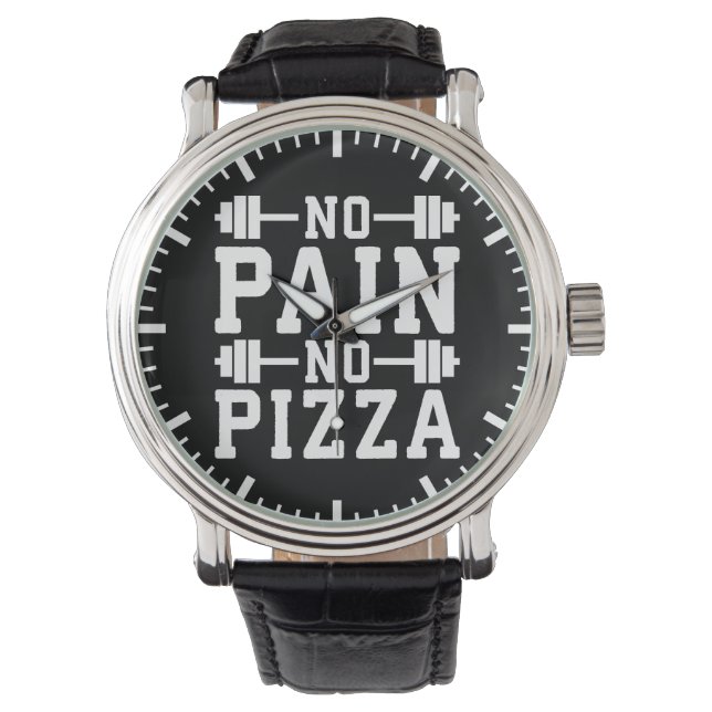 Keine Schmerzen, keine Pizza - Kohlenstoff - Funny Armbanduhr (Vorderseite)