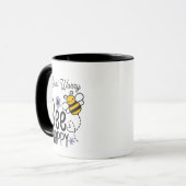 Keine Sorge Bee Happy lila Blumen Tasse (Vorderseite Links)