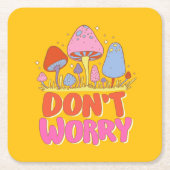 Keine Sorge - farbenfroher Kawaii Mushroom Rechteckiger Pappuntersetzer (Vorderseite)