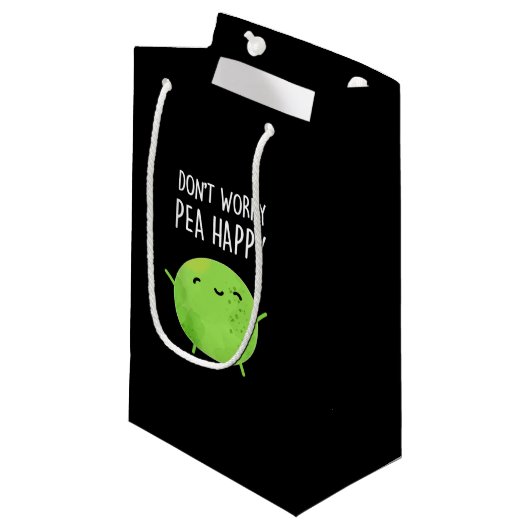Keine Sorge Pea Happy Funny Pea Pun Dark BG Kleine Geschenktüte (Vorderseite Schrägansicht)