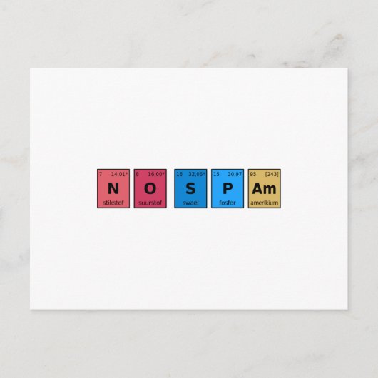 Keine Spam Periodic-Tabelle Postkarte (Vorderseite)