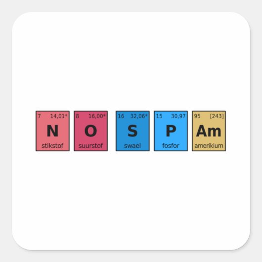 Keine Spam Periodic-Tabelle Quadratischer Aufkleber (Vorderseite)