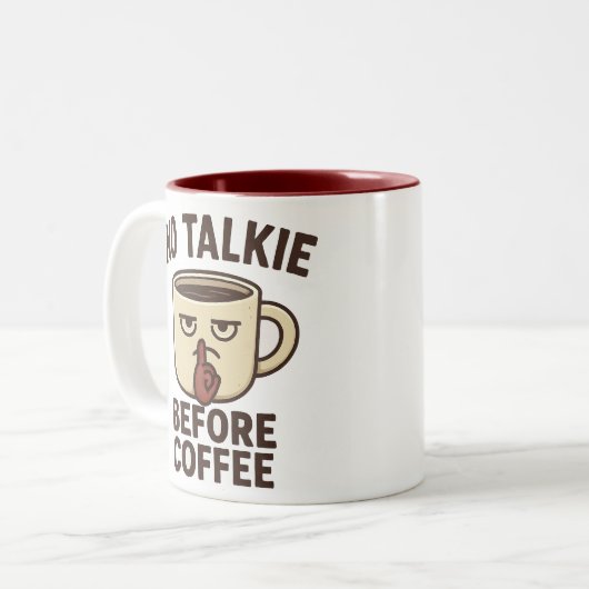 Keine Talkie vor Kaffee Funny Grumpy Zweifarbige Tasse (Vorderseite Links)