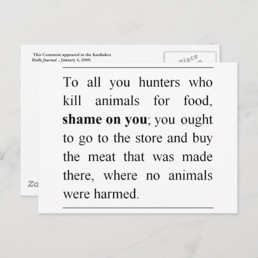 Keine Tiere an der Fleischtheke im Supermarkt verl Postkarte (Vorne/Hinten)