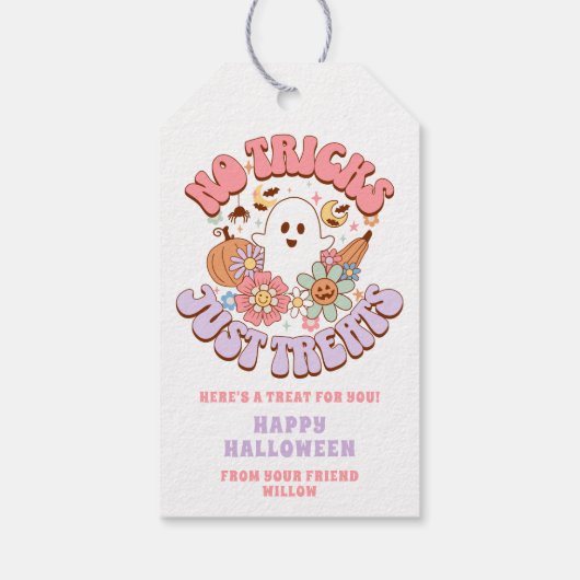 Keine Tricks nur Leckereien Halloween Retro Groovy Geschenkanhänger (Rückseite)