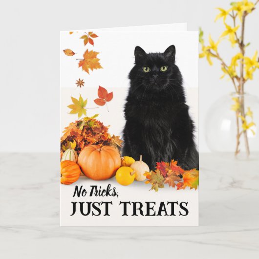 Keine Tricks nur Leckereien Halloween-Schwarzkatze Karte (Gelbe Blume)