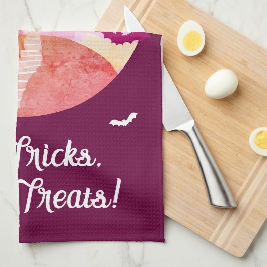 Keine Tricks nur Leckereien Spooky Castle Hallowee Geschirrtuch (Viertel Falte)