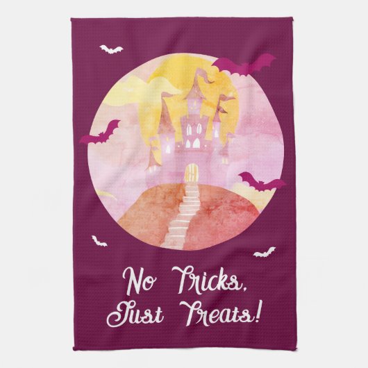 Keine Tricks nur Leckereien Spooky Castle Hallowee Geschirrtuch (Vertikal)